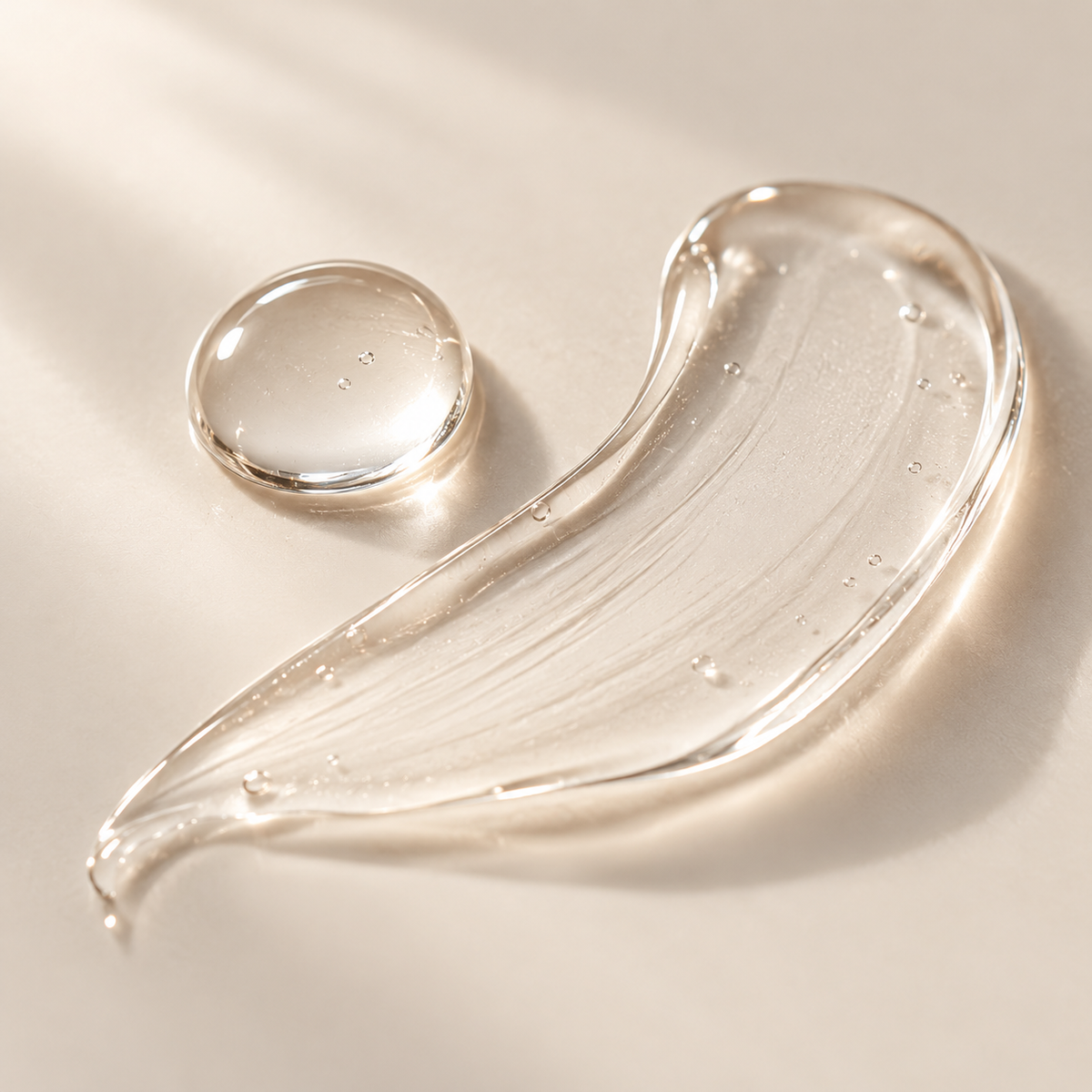 Illustrative close-up of a clear cosmetic serum texture.